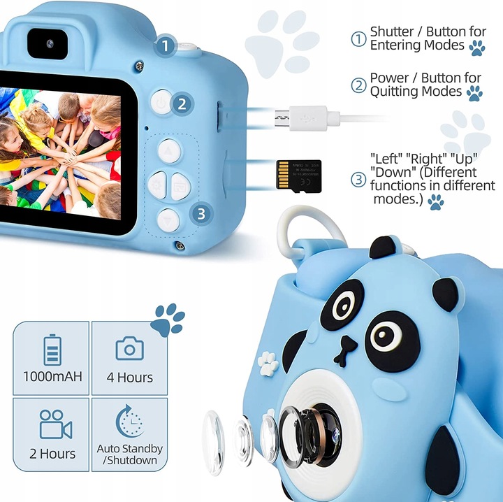 Dziecka Fotograficzny NIEBIESKI APARAT CYFROWY DLA DZIECI KAMERA GRY
