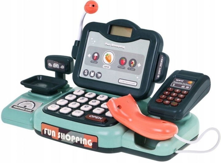 KASA SKLEPOWA DLA DZIECI KOSZYK MIKROFON CZYTNIK