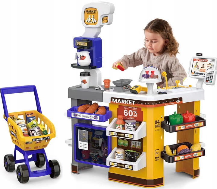 SUPERMARKET SKLEP OBROTOWA KASA dla Dzieci LODÓWKA KOSZYK MATADI