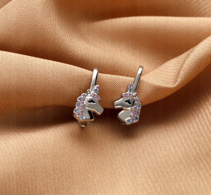 Kolczyki srebrne jednorożce dla dziewczynki dla dzieci angielskie srebro