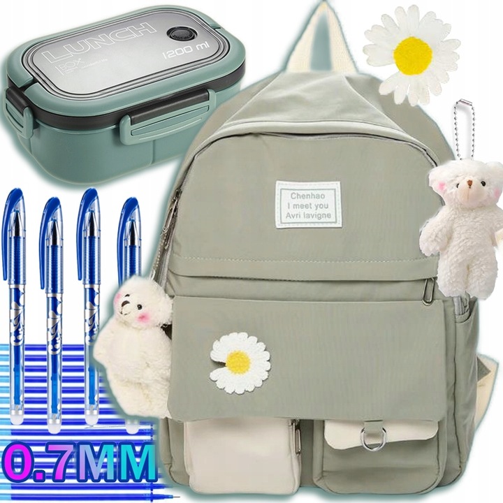 PLECAK SZKOLNY DLA NASTOLATKI DUŻY A4 MODNY TORNISTER+lunch box+Długopisy