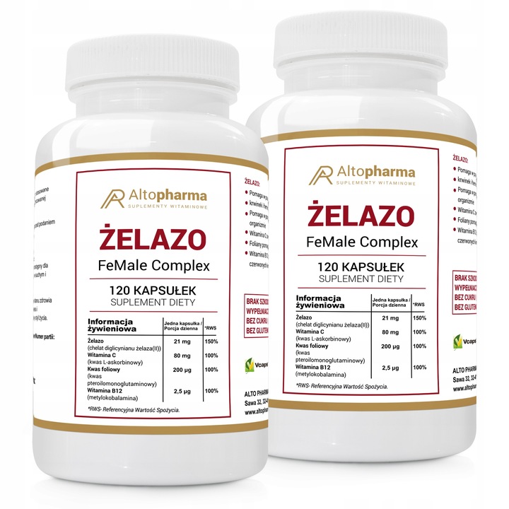 ŻELAZO CHELAT WITAMINA B9 B12 C WEGE 2x120 kap