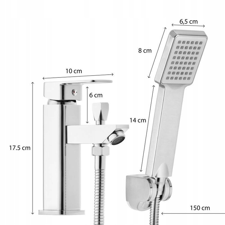 Bateria wannowa stojąca jednootworowa z prysznicem i wężem chrom srebrna