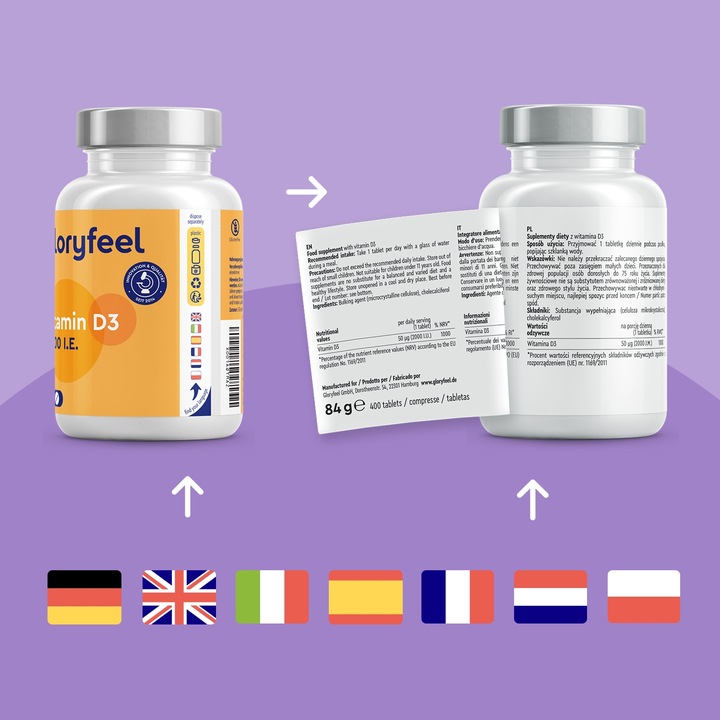 WITAMINA D3 2000 jm - 400 tab witamina słońca na ODPORNOŚĆ gloryfeel