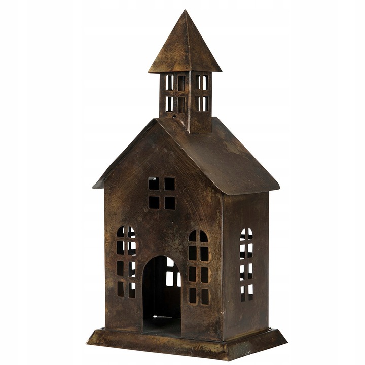 LAMPION ŚWIĄTECZNY DOM DOMEK KOŚCIÓŁ metalowy loft świecznik na święta 31cm
