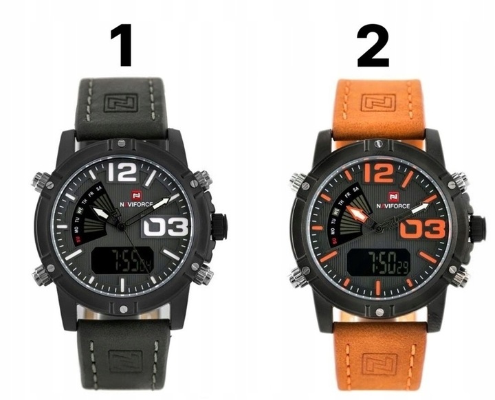 ZEGAREK MĘSKI NAVIFORCE CARBON +BOX +GRAWER datownik budzik stoper minutnik