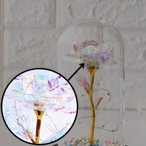 WIECZNA RÓŻA W SZKLE ŚWIECĄCA LED PREZENT PUDEŁKO NA WALENTYNKI DZIEŃ BABCI