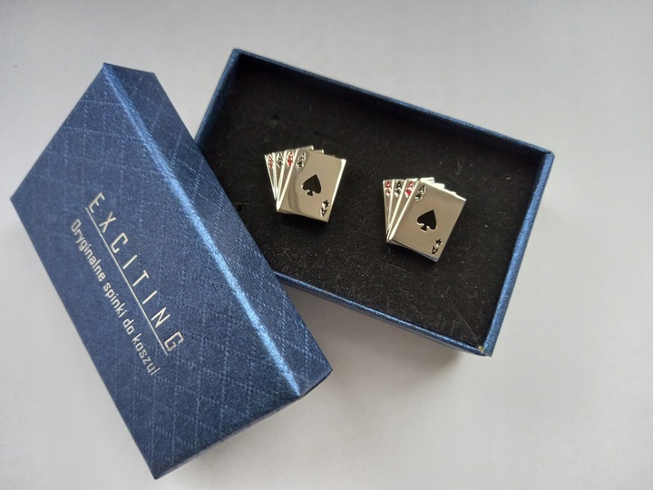 Srebrne spinki do mankietów koszul EXC Karty do Gry Cztery Asy