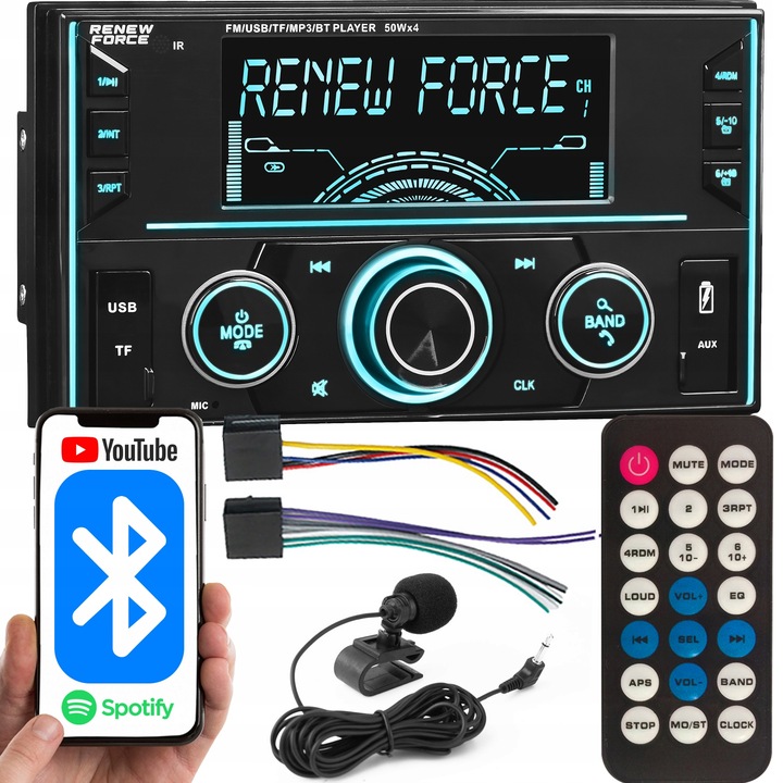 Radio Samochodowe Bluetooth 2-DIN USB SD MP3 RDS LCD AUX Pilot RGB Mikrofon