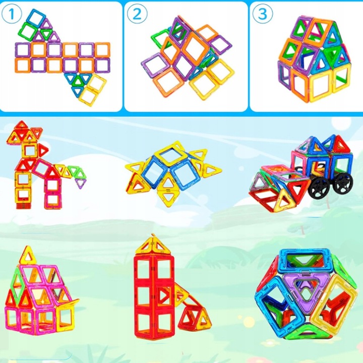 MAGNETYCZNE KLOCKI KONSTRUKCYJNE, ZESTAW 105 PŁYTEK MAGNETYCZNYCH, PREZENT