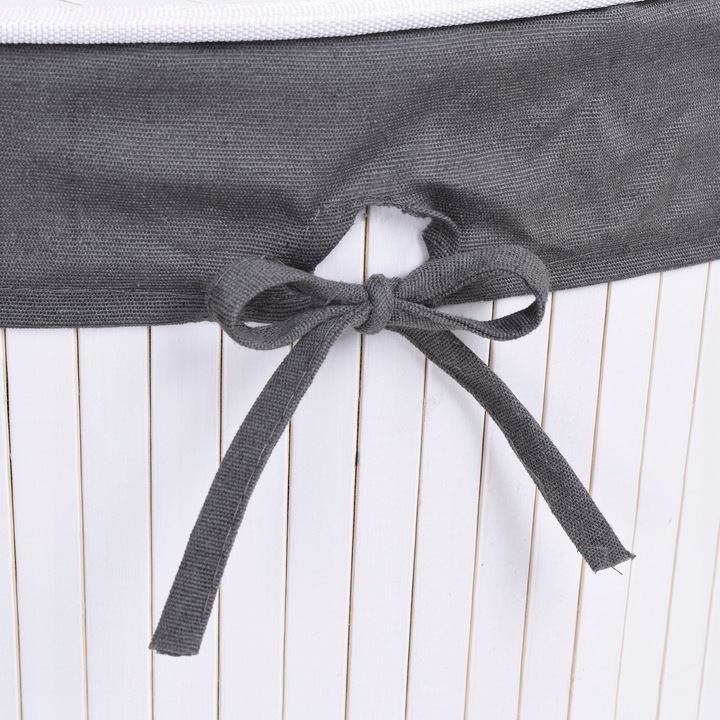 KOSZ POJEMNIK NA PRANIE BIELIZNĘ NAROŻNY BIAŁY BAMBUSOWY Z POKRYWĄ 60L