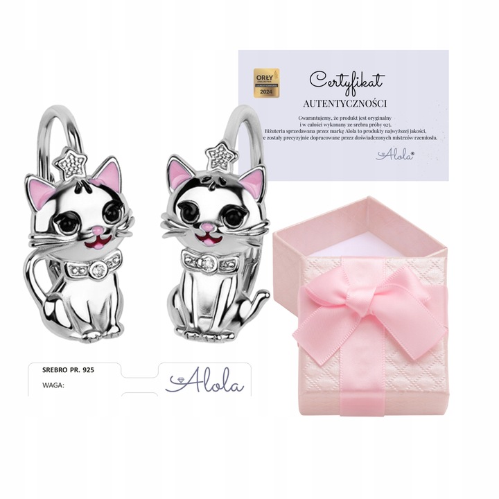 KOLCZYKI SREBRNE KOT KOTEK DLA DZIEWCZYNKI ANGIELSKIE SREBRO 925 ORYGINALNE
