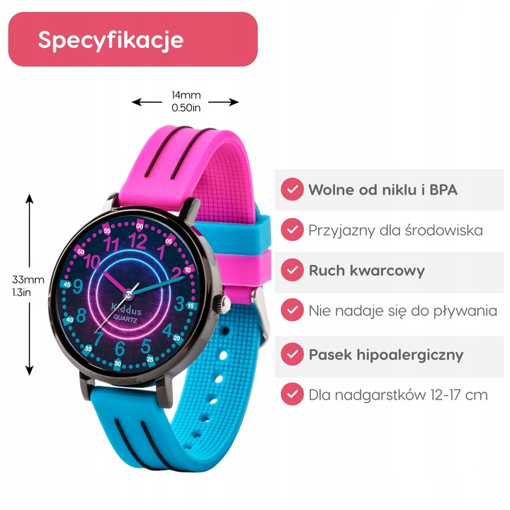 Kiddus Zegarek edukacyjny dla dzieci, idealny do nauki odczytywania godziny