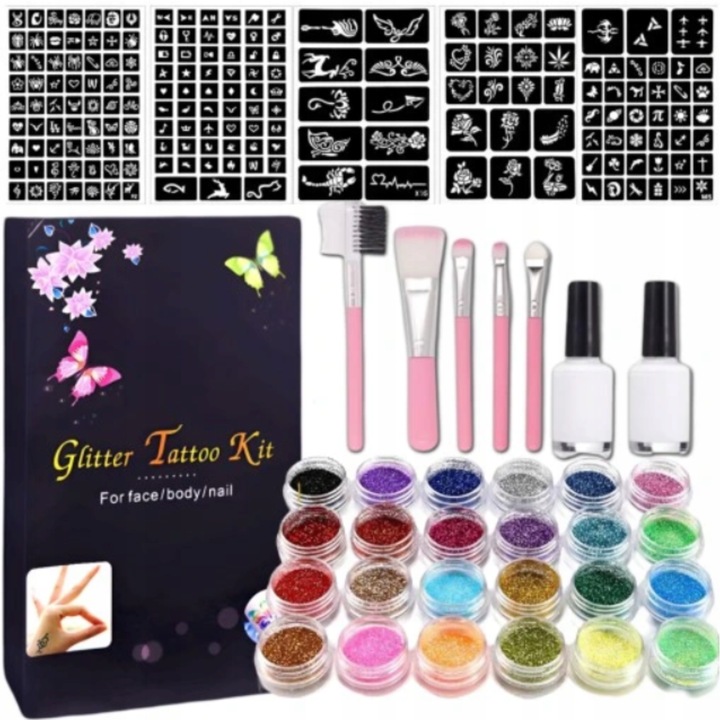 ZESTAW FARB I TATUAŻY ZESTAW DO MALOWANIA TWARZY BROKATOWE ZMYWALNE