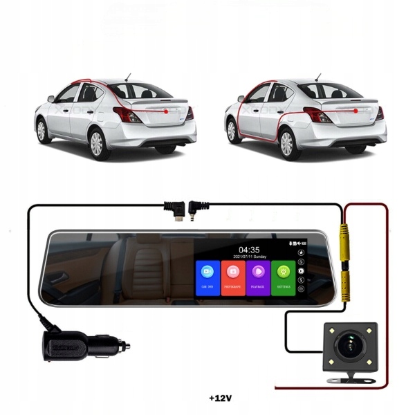 WIDEOREJESTRATOR DOTYKOWY KAMERA COFANIA LUSTERKO