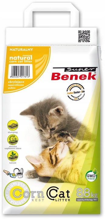 ŻWIREK DLA KOTA KUKURYDZIANY ZBRYLAJĄCY NATURALNY SUPER BENEK CORN CAT 14L