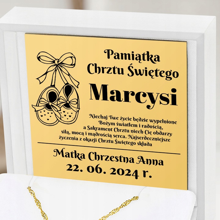 Złoty Medalik z Łańcuszkiem Matka Boska pr. 585 na Pamiątkę Chrztu Świętego