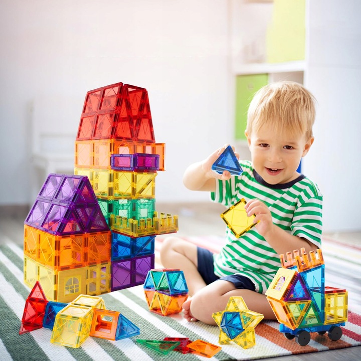 DUZY KLOCKI MAGNETYCZNE 100 SZT. DLA DZIECI DO ROZWOJU LOGICZNEGO MYŚLENIA