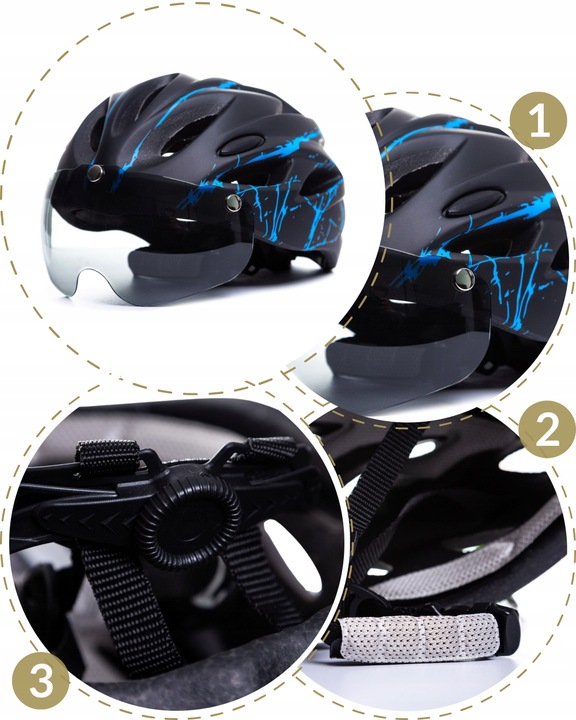 KASK ROWEROWY męski damski LEKKI REGULOWANY 54-62 cm z okularami 2 RODZAJE