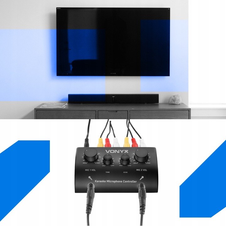 Kompletny ZESTAW DO KARAOKE 2 mikrofony mikser