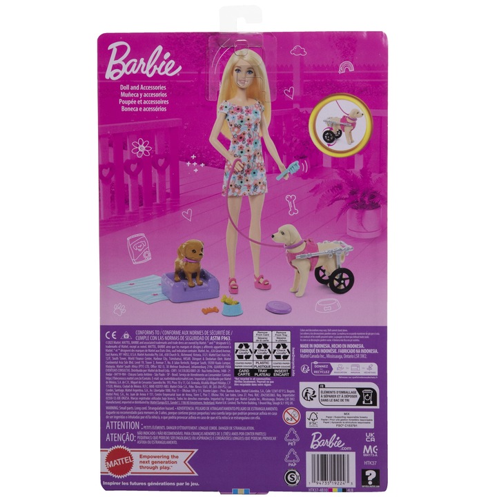 Barbie Lalka i piesek na wózku Zestaw HTK37