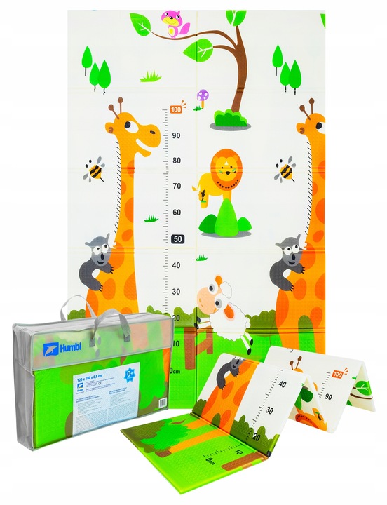 DWUSTRONNA MATA PIANKOWA SKŁADANA DLA DZIECI 180X120 UROCZE ŻYRAFY MIARKA