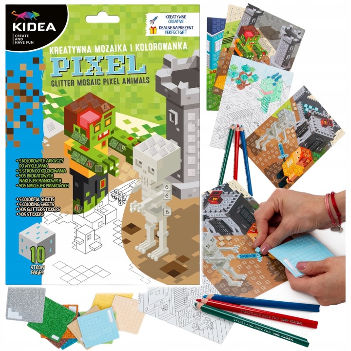Kolorowanka + kreatywna mozaika dla chłopca MINECRAFT zestaw KIDEA