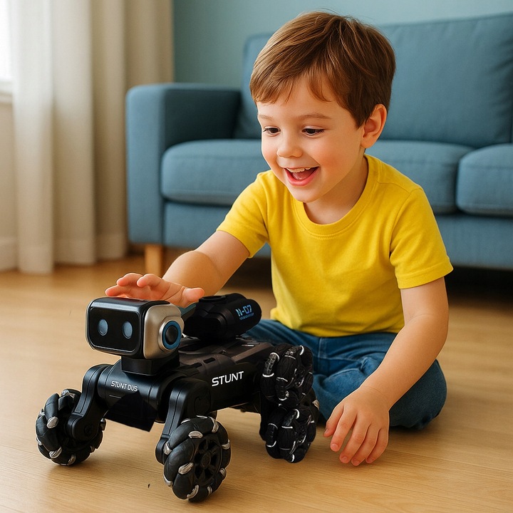 Zdalnie Sterowany Pies Robot 8 Kół Gesty Muzyka Para Wodna Obrót 360 LED