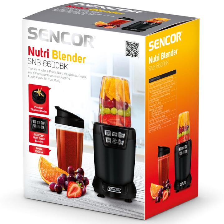 Nutri blender kielichowy 1200W 2 BUTELKI 800ml/1L czarny Sencor SNB6600BK