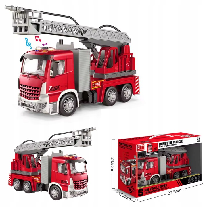 WÓZ STRAŻACKI STRAŻ POŻARNA ZABAWKA POJAZD STRAŻY POŻARNEJ DŹWIĘK + ŚWIATŁA