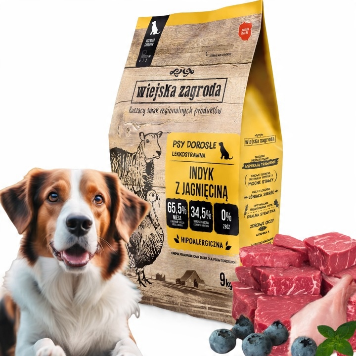 Wiejska Zagroda Karma sucha dla psa INDYK z JAGNIĘCINĄ Średnie rasy M 9kg