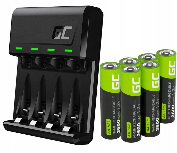ŁADOWARKA AKUMULATORKÓW BATERII AAA AA + 6x AKUMULATORKI 2600mAh AA R6