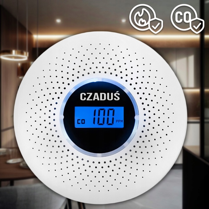 Czujnik czadu dymu bezprzewodowy JKD-512COM certyfikowany detektor alarm