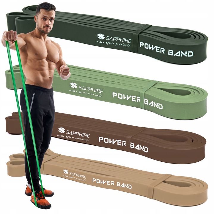 ZESTAW 4 GUM oporowych POWER BAND taśmy TRENINGOWE DO ĆWICZEŃ SAPPHIRE
