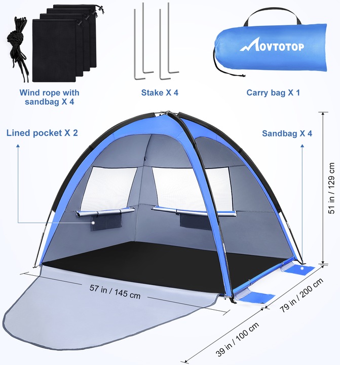 NAMIOT PLAŻOWY Z SAMODZIELNIE SKŁADANYM AUTOMATYCZNYM PARAWANEM PLAŻOWYM UV