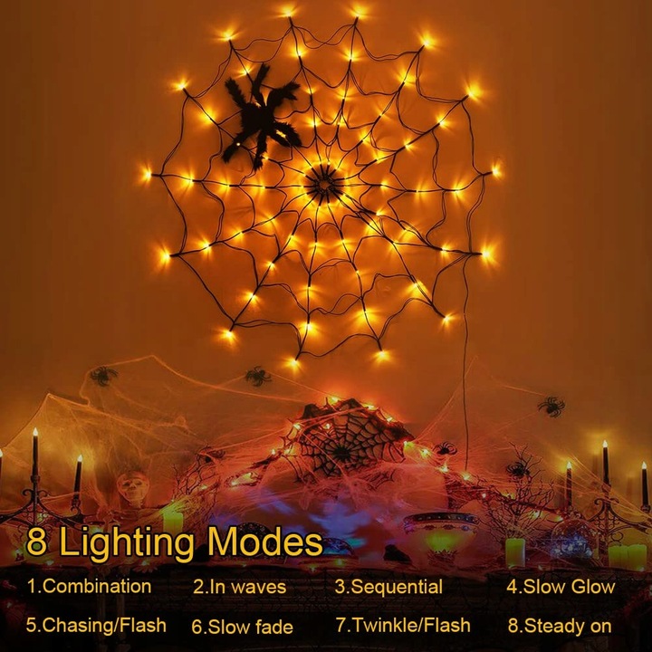 Światło LED Spider Web String Light z siatką zdalnego sterowania Halloween
