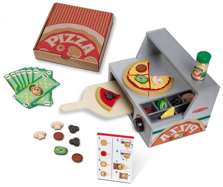 Drewniana pizza z akcesoriami Mały kucharz Pizza na rzep Piec MelissaDoug