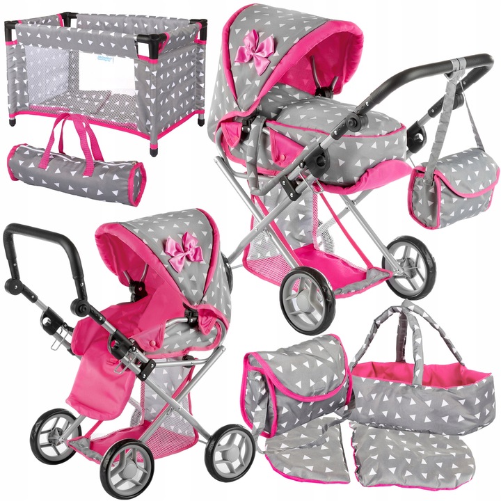 WÓZEK DLA LALEK GŁĘBOKI SPACERÓWKA GONDOLA KINDERPLAY + ŁÓŻECZKO DLA LALKI