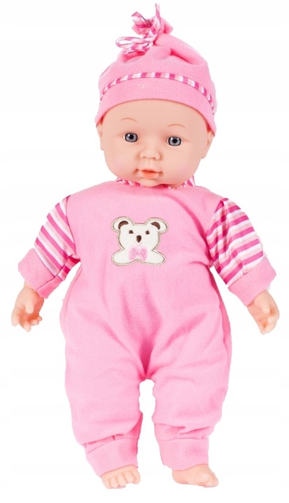 LALKA BOBAS W ŚPIOSZKACH MÓWI ŚMIEJE SIĘ 34CM MIĘKKA ŚLICZNA UBRANKO CZAPKA