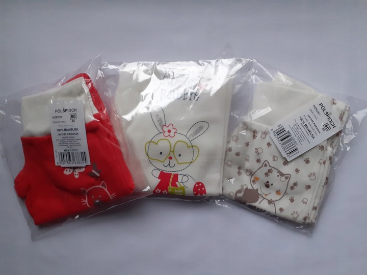 Półśpiochy dla maluszka 80 bawełna bezucisk. 3 pak