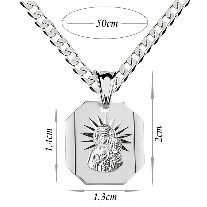 Srebrny łańcuszek pancerka 50 cm i medalik Matka Boska grawer na prezent