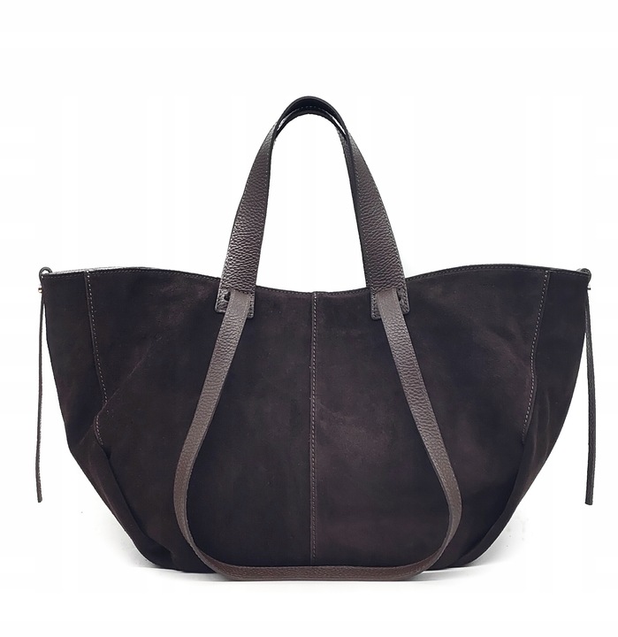 Torebka shopper zamszowa Vera Pelle skóra czekoladowa