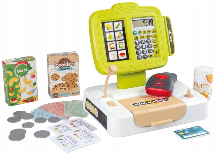Zabawa w Sklep Skaner Kalkulator Elektroniczna Kasa Smoby Artykuł Spożywcze