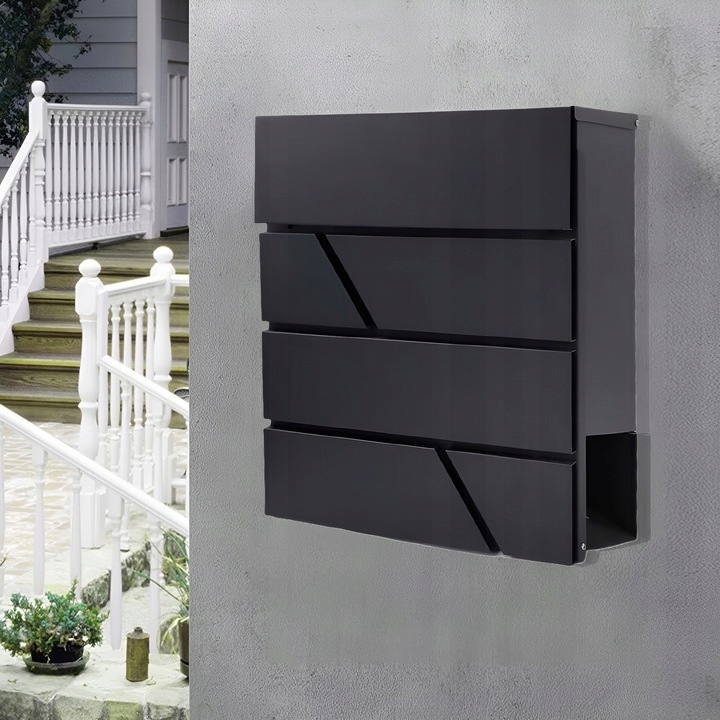 LISTOWA POCZTOWA SKRZYNKA NA LISTY POCZTĘ CZARNY MAT Z GAZETNIKIEM DUŻA A4