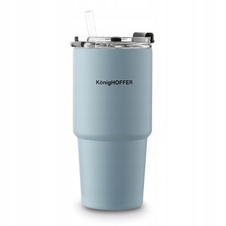 KUBEK TERMICZNY ze słomką PRÓŻNIOWY Niebieski Konighoffer Davos 420 ml
