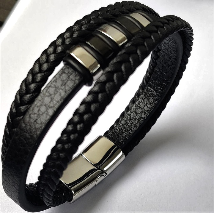 Bransoletka męska SKÓRZANA POTRÓJNA z GRAWEREM GRAWER IMIONA DATY PREZENT