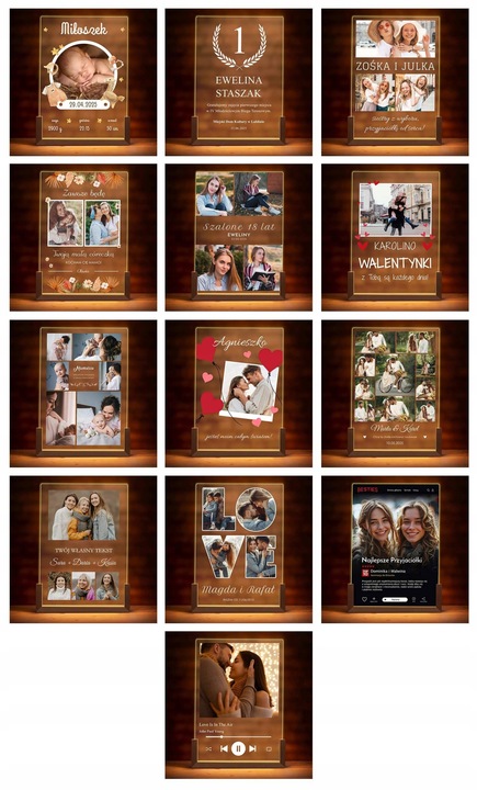 Ramka Zdjęcie na Szkle Lampka Nocna LED 3D XL Piosenka Spotify Walentynki