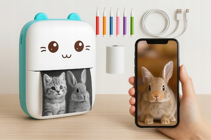 DZIECIĘCY RÓŻOWY SMARTWATCH Z GPS + RÓŻOWY DRUKUŚ - DRUKUJE BEZ TUSZU