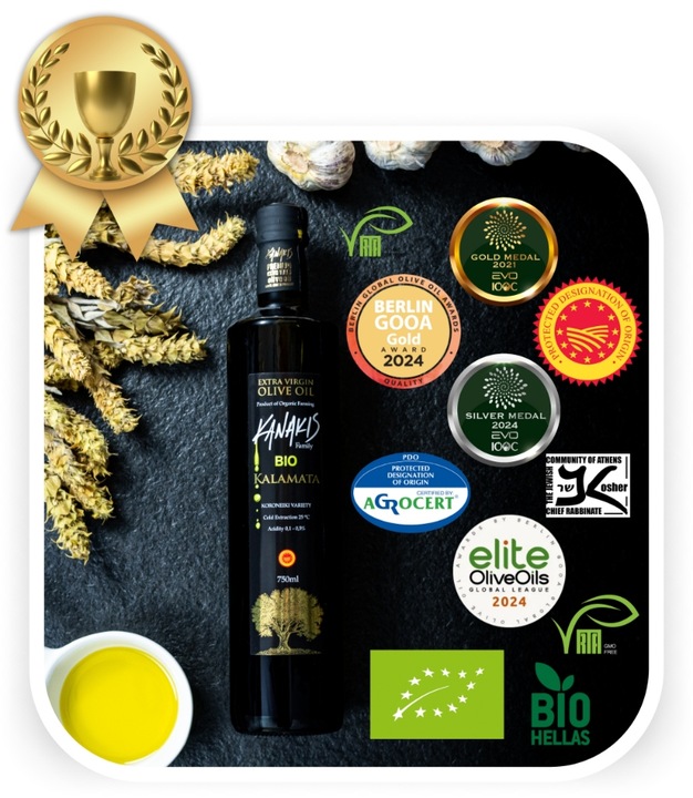 Grecka Oliwa z Oliwek BIO 750ml Extra Virgin z Kalamaty Ekologiczna Kanakis