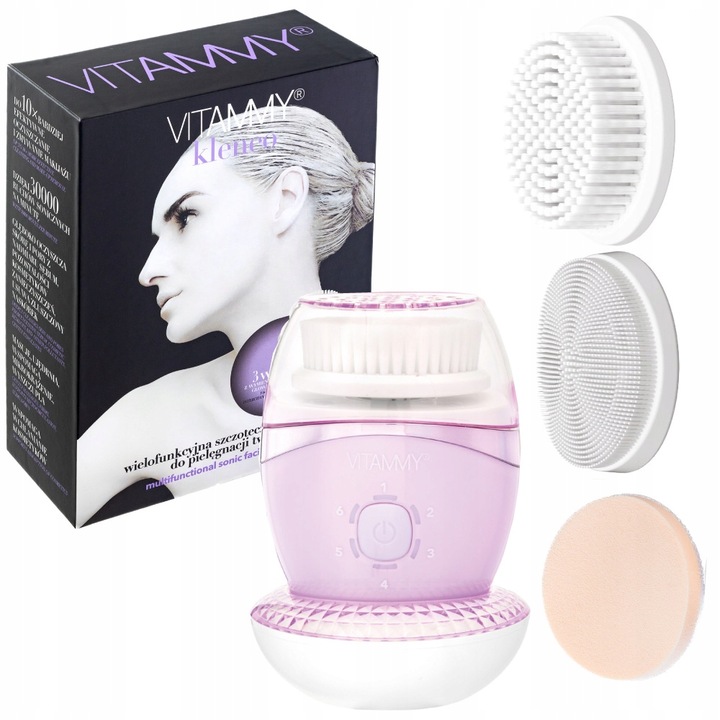 SZCZOTECZKA SONICZNA DO TWARZY 6TRYBÓW 3KOŃCÓWKI USB MASAŻ VITAMMY KLENEO
